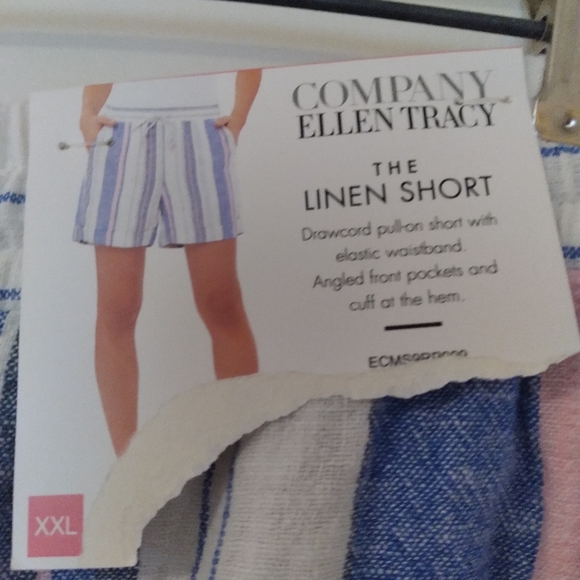 Ellen Tracy The Linen Short Size XXL‎ Blue/Pink/White Stripe Pattern Stretchy - Picture 3 of 4